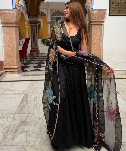 Natural Crepe Anarkali Suit Set with Printed Dupatta