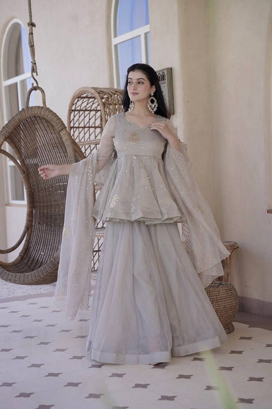 Tabby Silk Foil Work Palazzo Suit Set