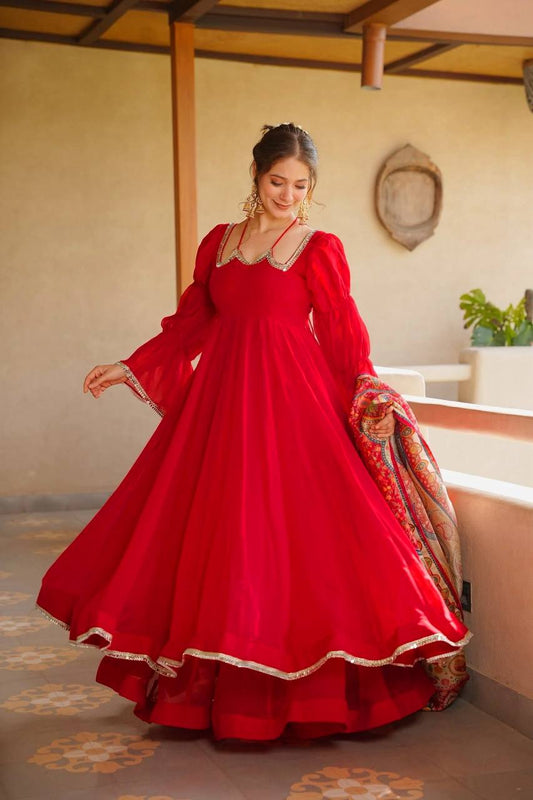 Tabby Silk Anarkali Palazzo Set with Mirror Lace