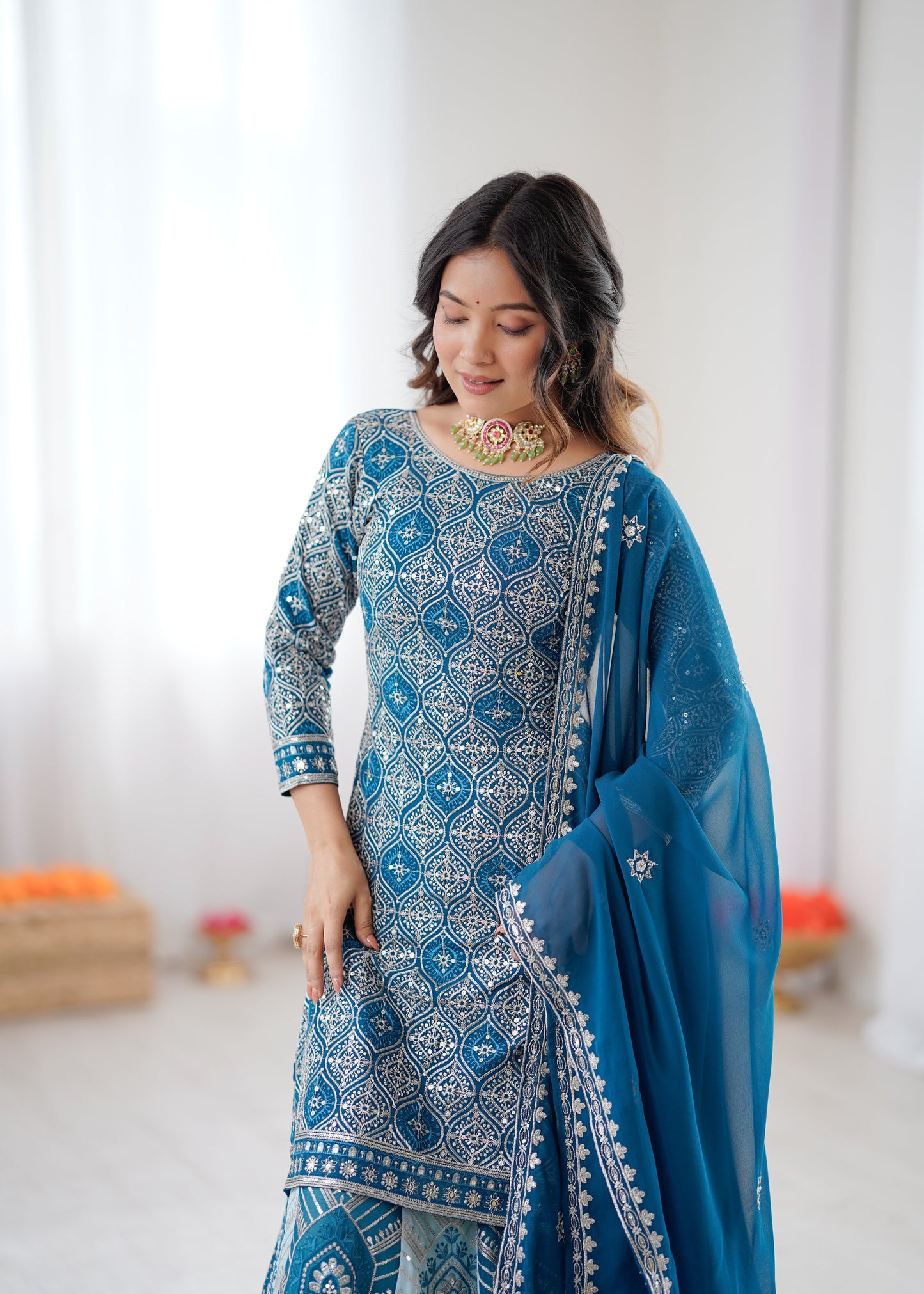 Designer Faux Georgette Lehenga Set with Thread & Sequin Work and Semi-Stitched Top