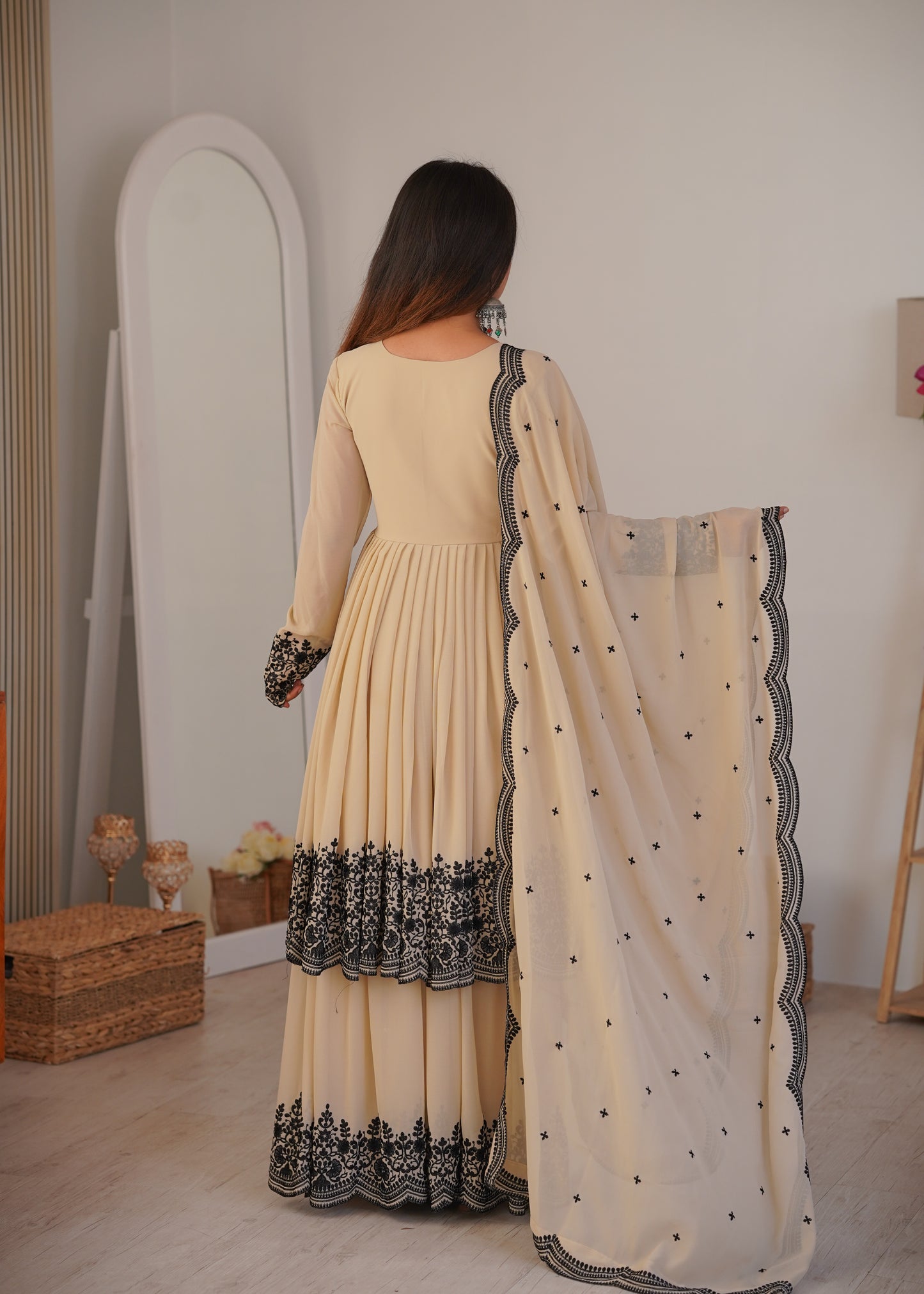 Designer Premium Faux Georgette Suit Set with Embroidery and Fully Stitched Plazzo