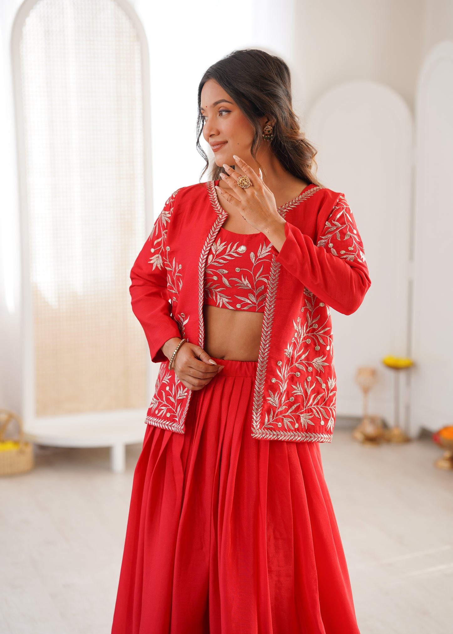 Designer Heavy Chinon Silk Lehenga Set with Thread & Sequin Embroidered Blouse and Koti