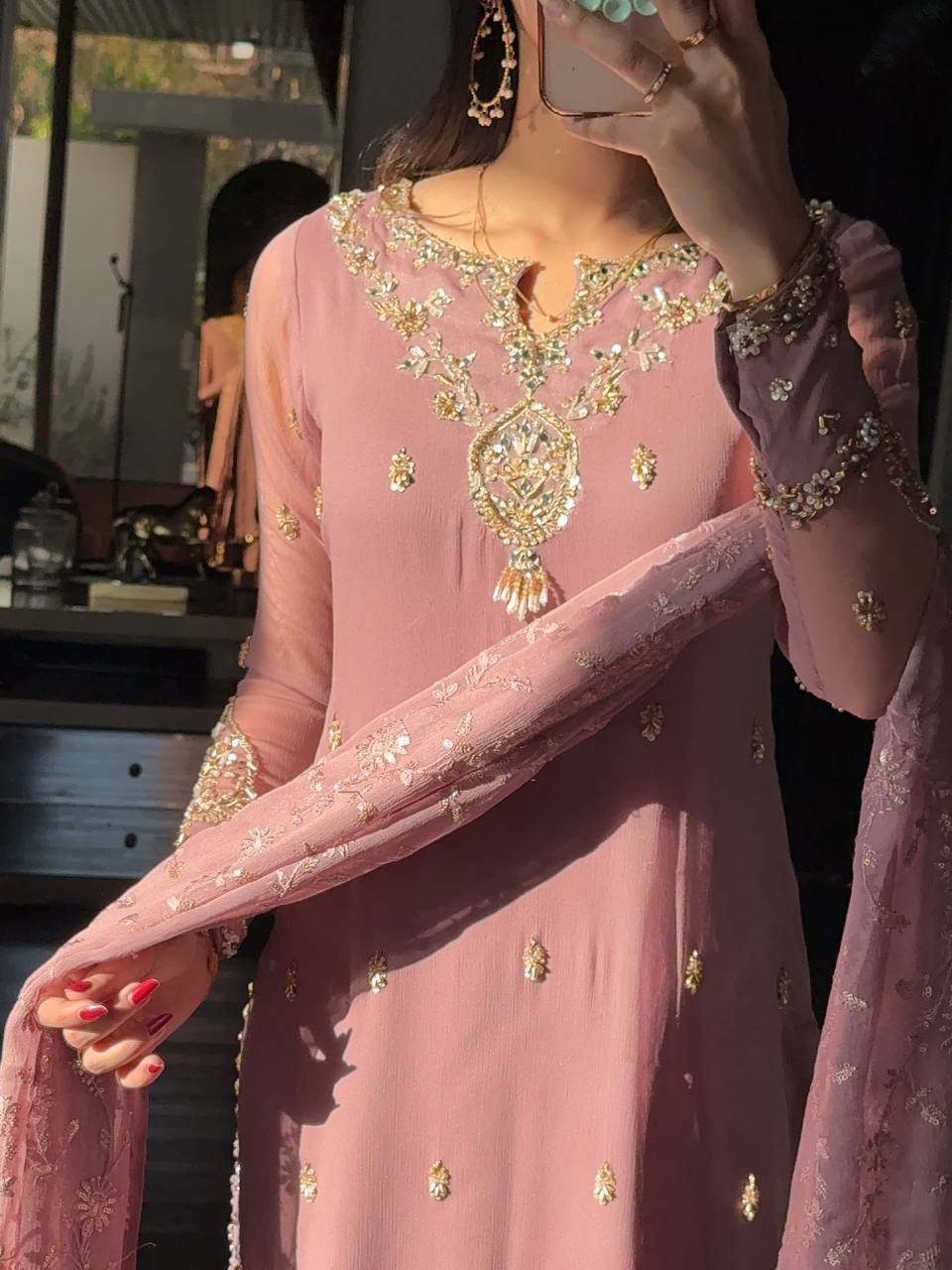 Faux Georgette Suit Set Embroidery Party Wear