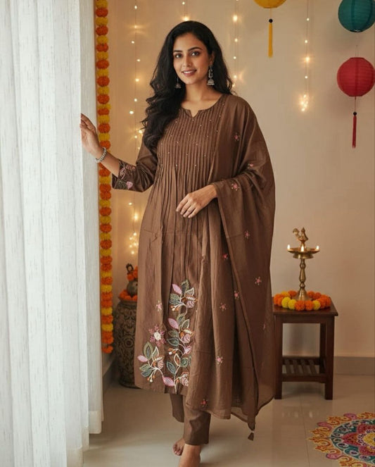 Pure Cotton Handwork Kurta Pant Dupatta Daily Wear Suit