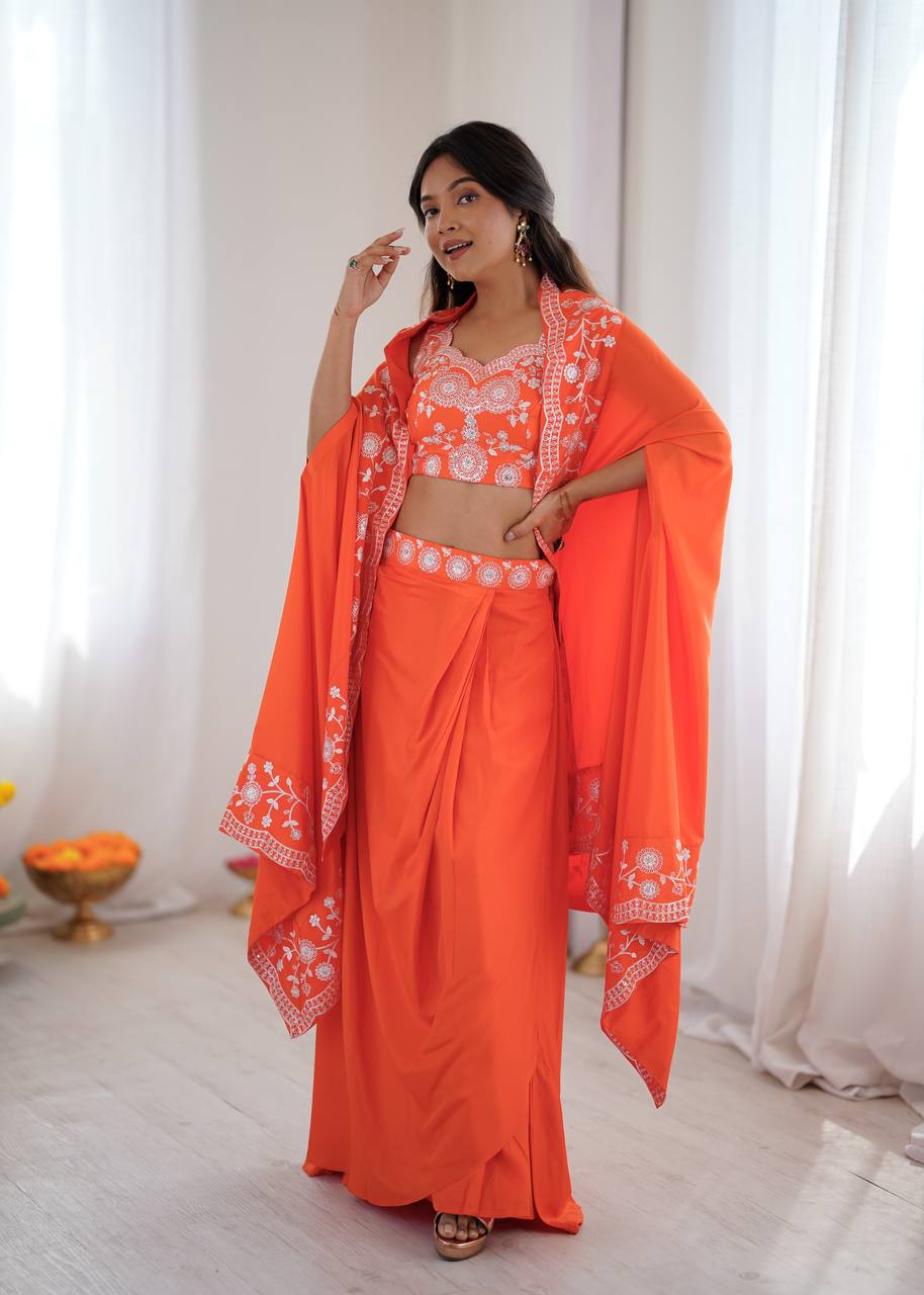 Designer Teal Western Dhoti Set with Embroidered Shrug