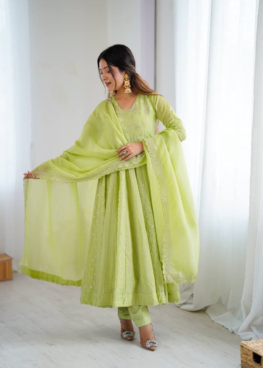 Designer Purple Anarkali Gown Set with Dupatta & Pant