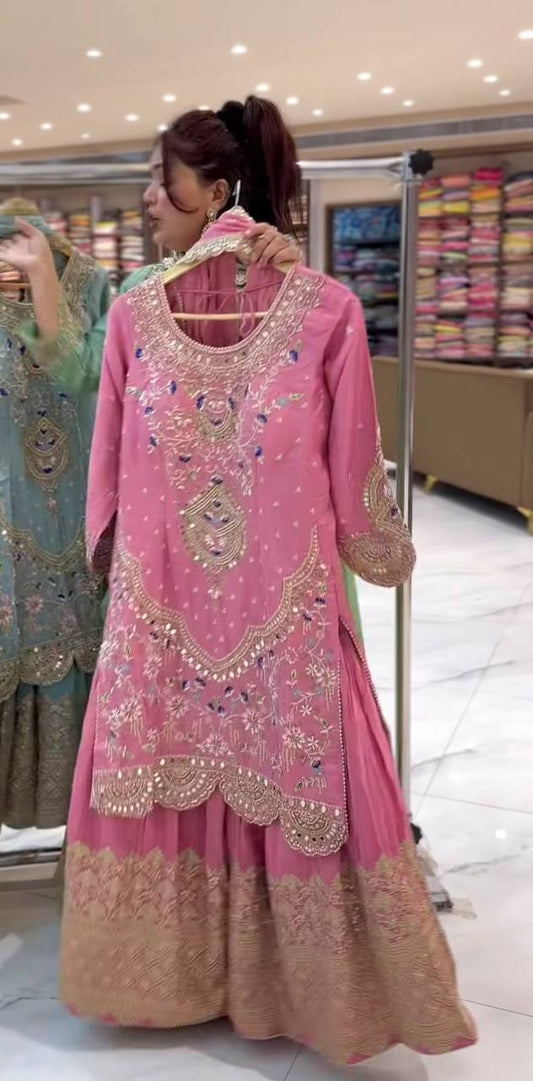 Designer Party Wear Sharara Suit Set with Embroidered Dupatta