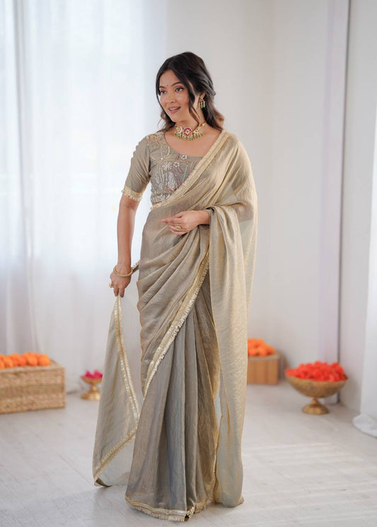 Designer Fendy Silk Ready-to-Wear Saree with Embroidered Blouse