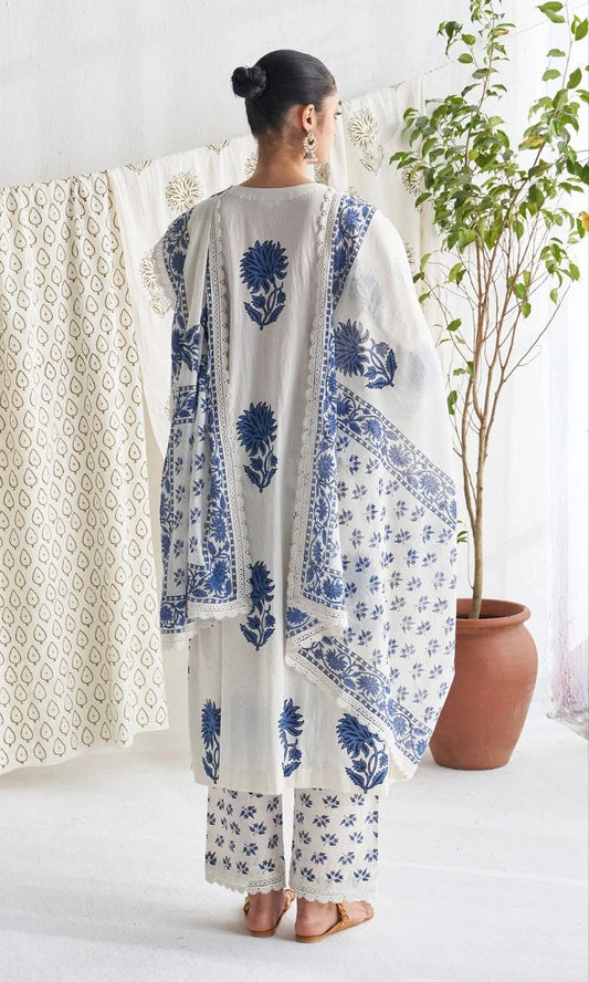 Jaipuri Taj Cotton Kurta Pant Dupatta Daily Wear Set