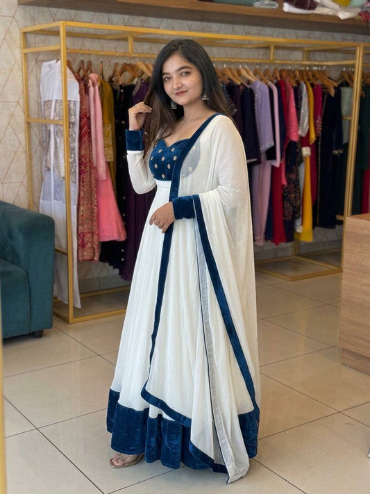Fendy Silk Anarkali Gown Set Embroidery Party Wear