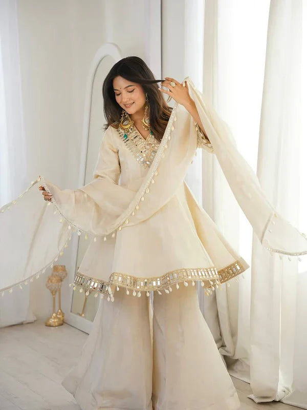 Embroidered Ivory Sharara Set: A Timeless Blend of Grace and Glamour
