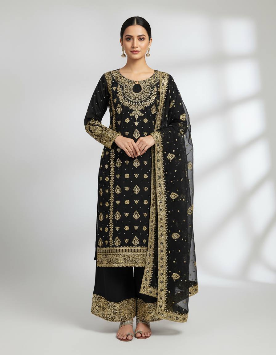 Meher Luxe Embroidered Faux Georgette Suit Set