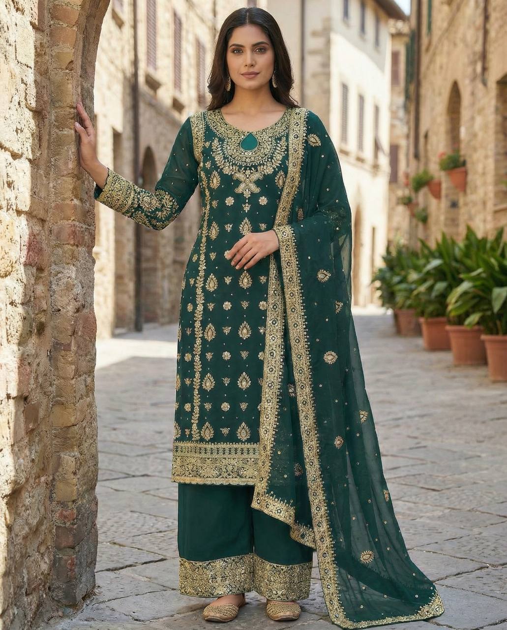 Meher Luxe Embroidered Faux Georgette Suit Set
