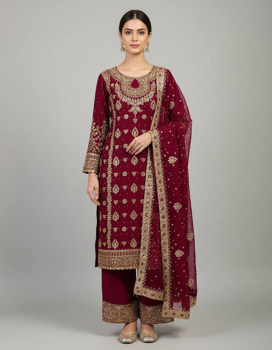Meher Luxe Embroidered Faux Georgette Suit Set