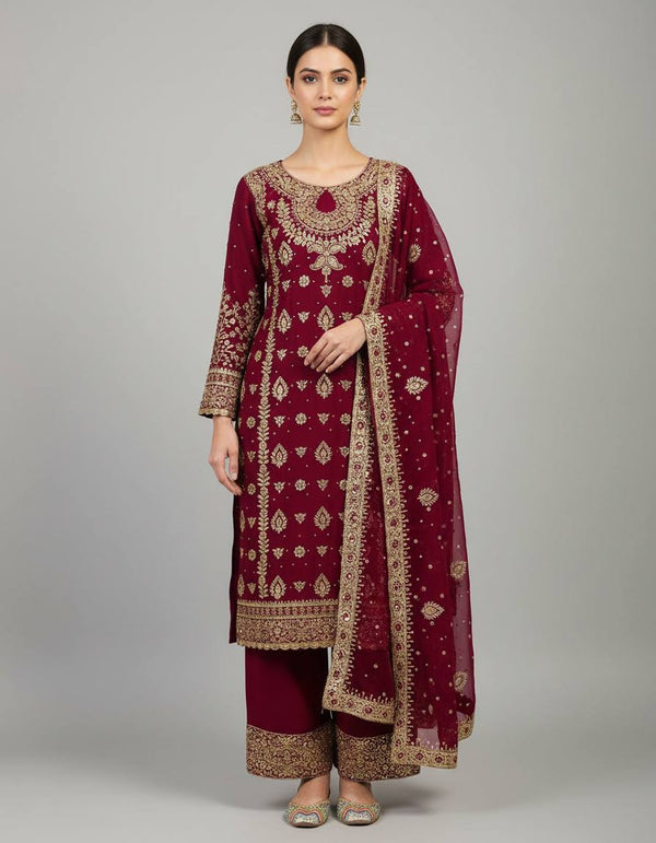 Meher Luxe Embroidered Faux Georgette Suit Set