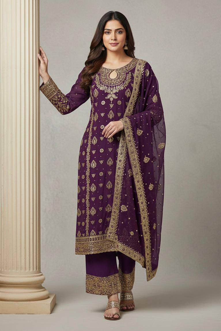 Meher Luxe Embroidered Faux Georgette Suit Set