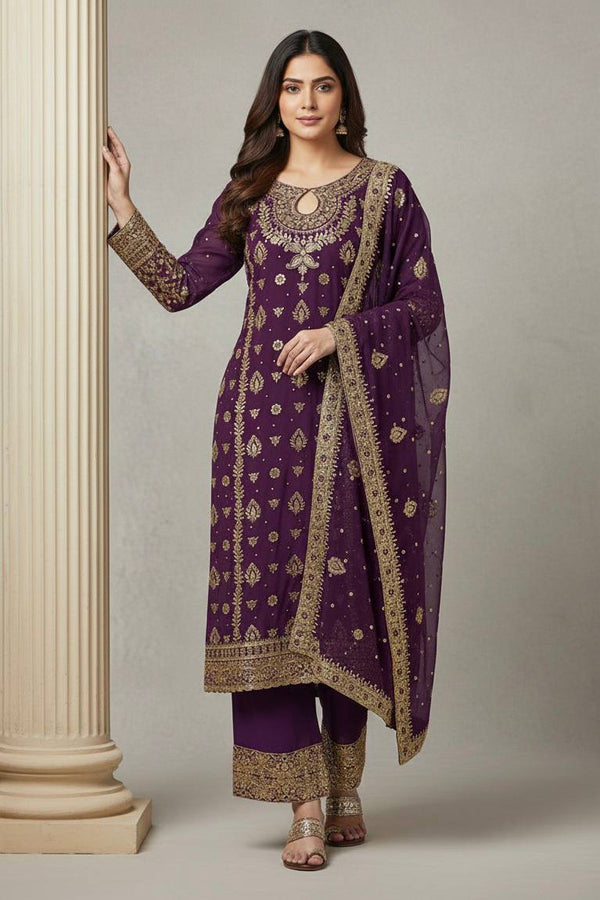 Meher Luxe Embroidered Faux Georgette Suit Set
