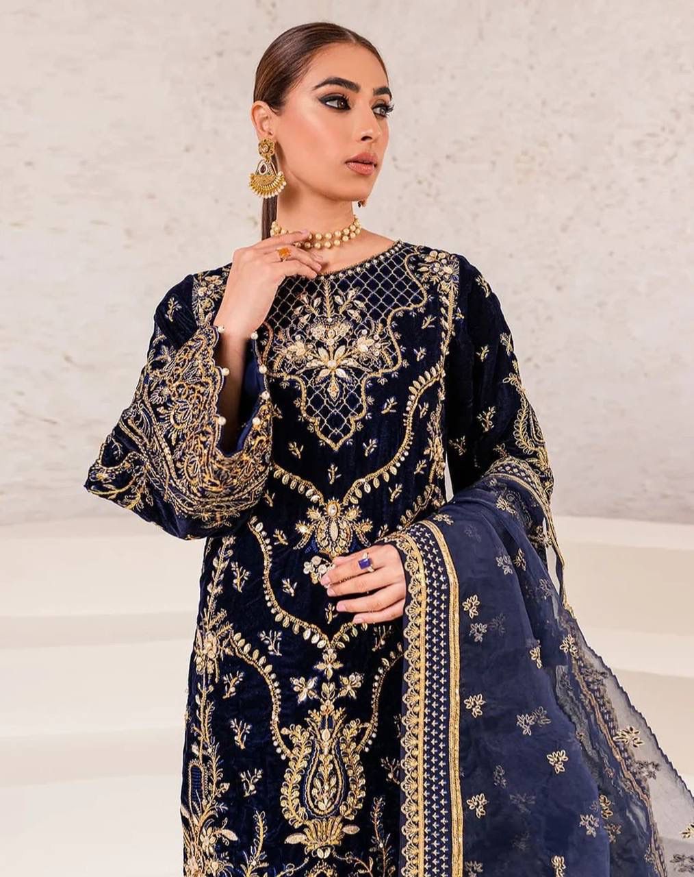 Royal Embroidered Chinon Silk Suit Set