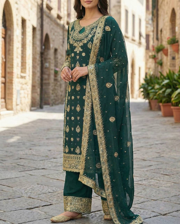 Meher Luxe Embroidered Faux Georgette Suit Set