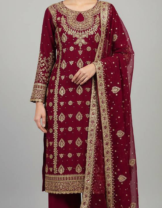 Meher Luxe Embroidered Faux Georgette Suit Set