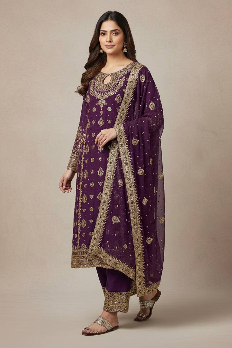 Meher Luxe Embroidered Faux Georgette Suit Set