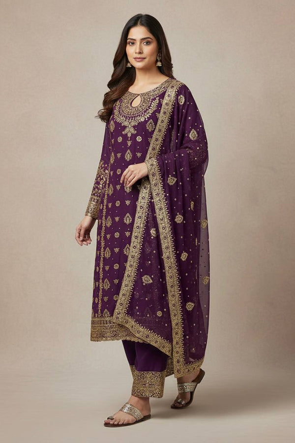 Meher Luxe Embroidered Faux Georgette Suit Set