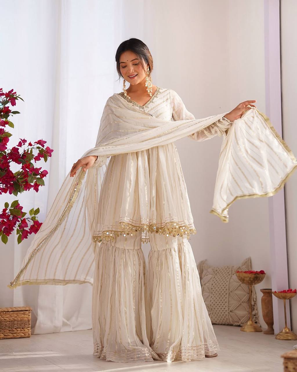Noorika Mirror Work Chanderi Sharara Set