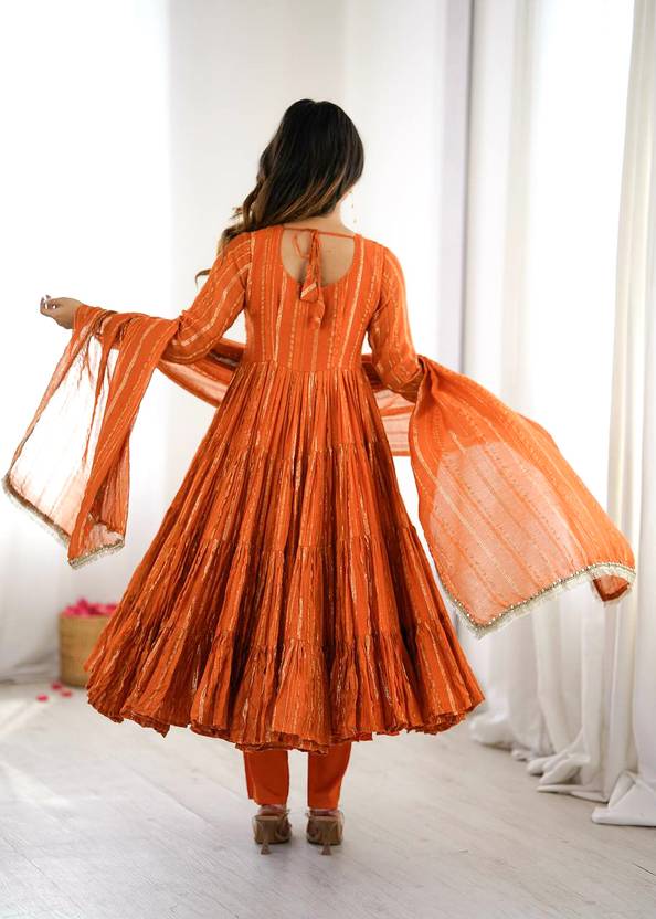 Mal Chanderi Mirror Work Ruffle Anarkali Gown Set