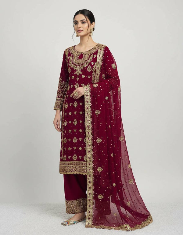 Meher Luxe Embroidered Faux Georgette Suit Set