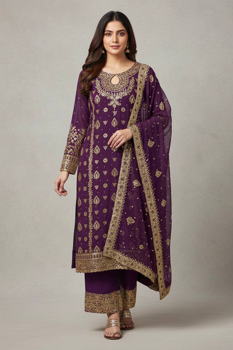 Meher Luxe Embroidered Faux Georgette Suit Set
