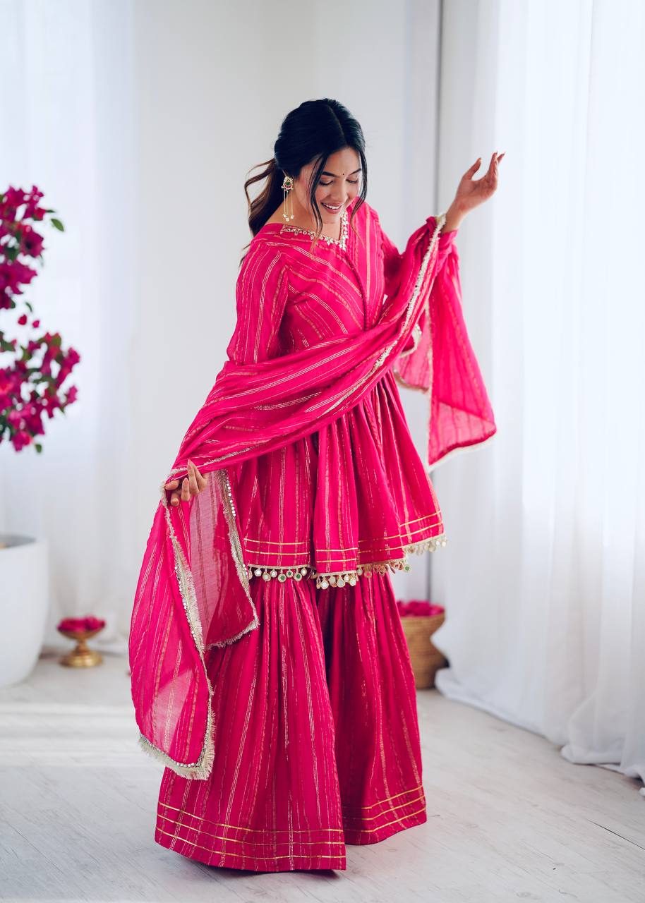 Noorika Mirror Work Chanderi Sharara Set