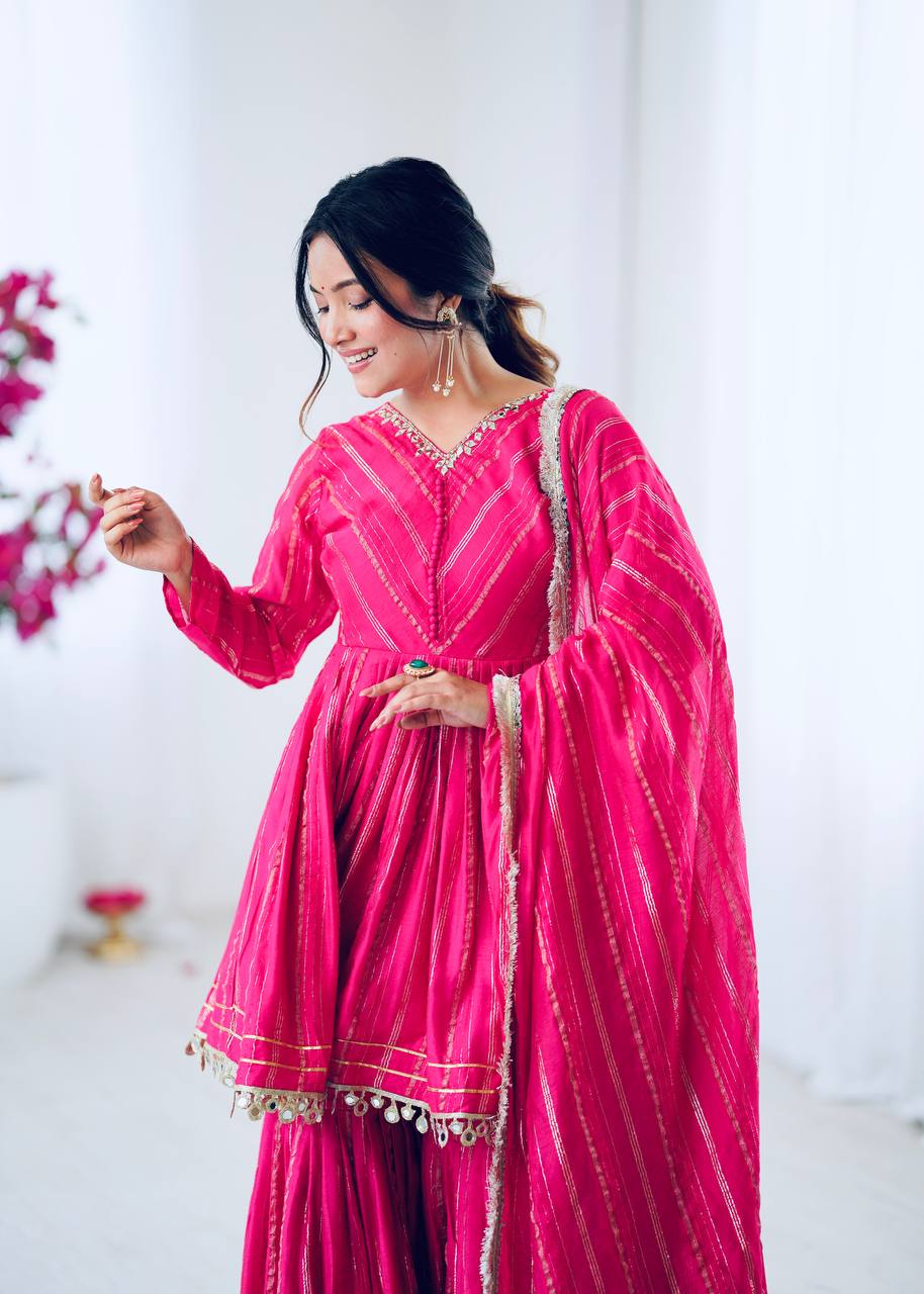 Noorika Mirror Work Chanderi Sharara Set