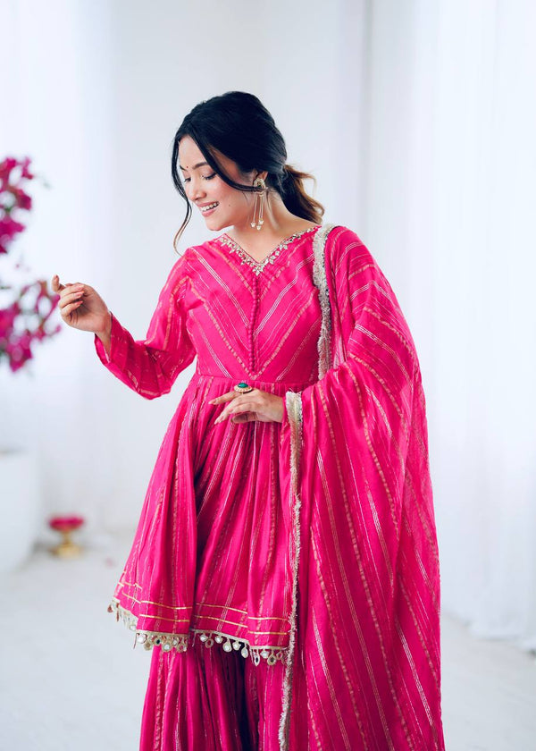Noorika Mirror Work Chanderi Sharara Set