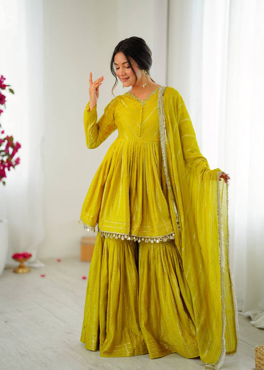 Noorika Mirror Work Chanderi Sharara Set
