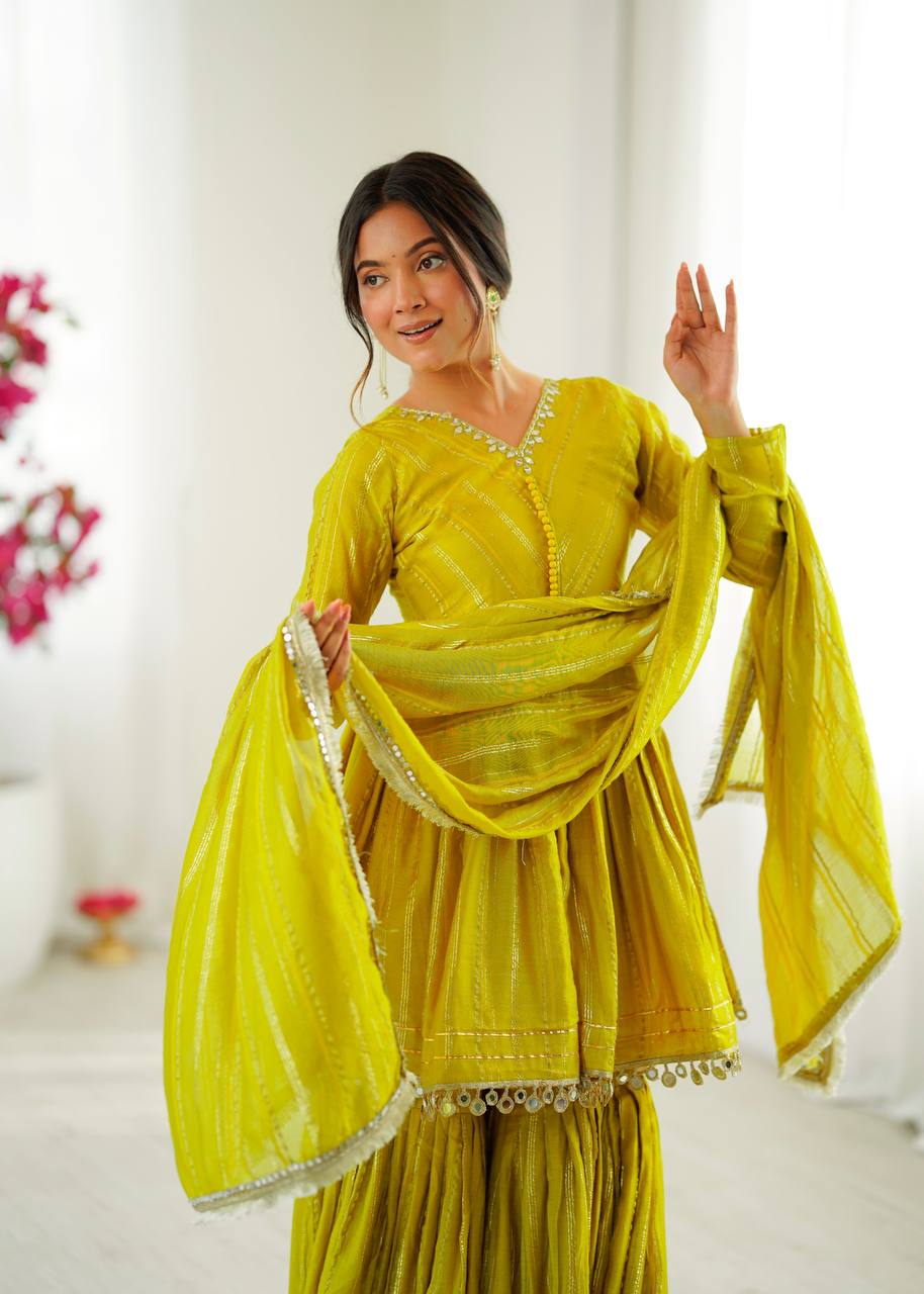 Noorika Mirror Work Chanderi Sharara Set