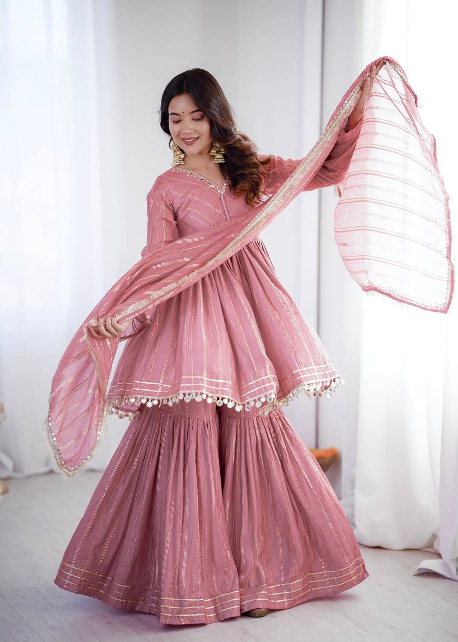 Noorika Mirror Work Chanderi Sharara Set