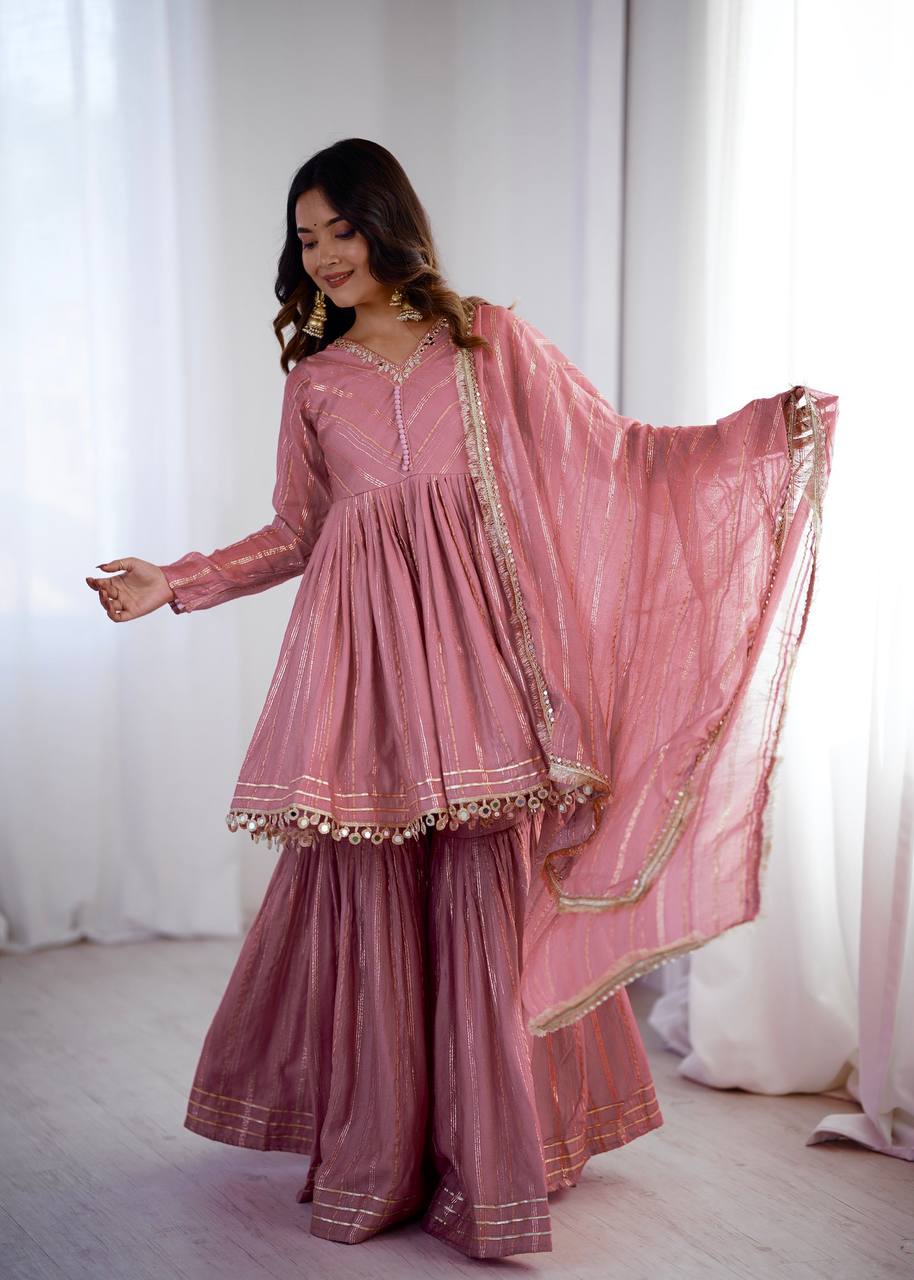 Noorika Mirror Work Chanderi Sharara Set
