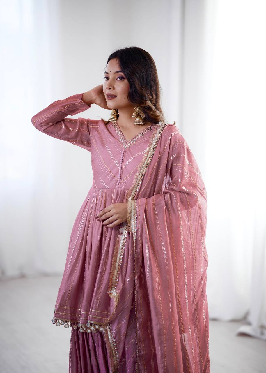 Noorika Mirror Work Chanderi Sharara Set