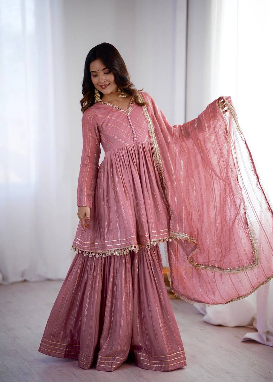 Noorika Mirror Work Chanderi Sharara Set