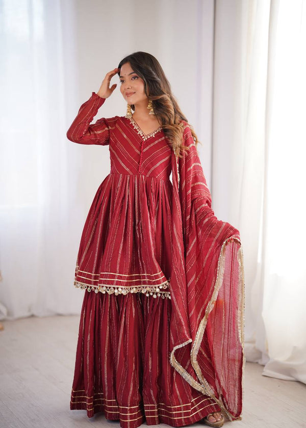 Noorika Mirror Work Chanderi Sharara Set