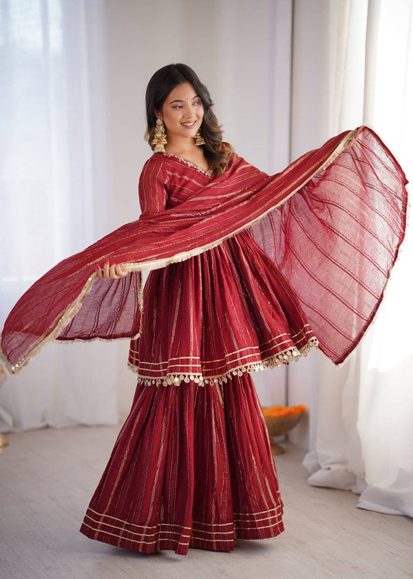 Noorika Mirror Work Chanderi Sharara Set