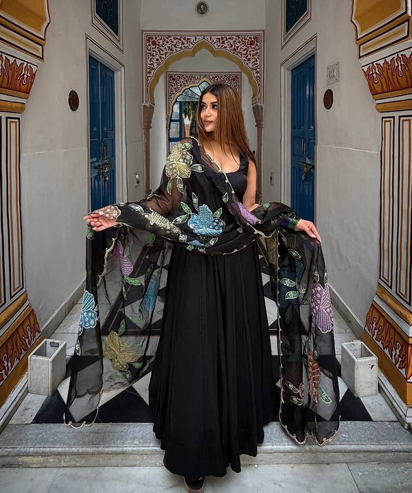 Natural Crepe Anarkali Suit Set with Printed Dupatta