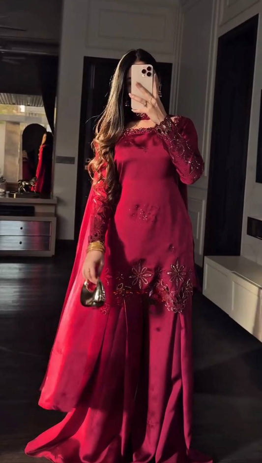 Fendy Silk Embroidered Palazzo Suit Set