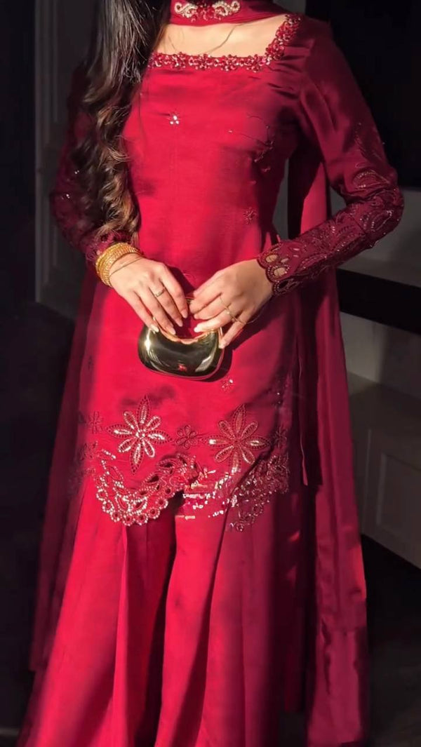 Fendy Silk Embroidered Palazzo Suit Set