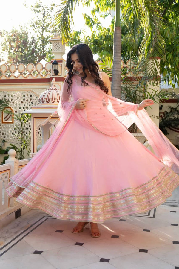 Natural Crepe Anarkali Set with Mirror Work Dupatta