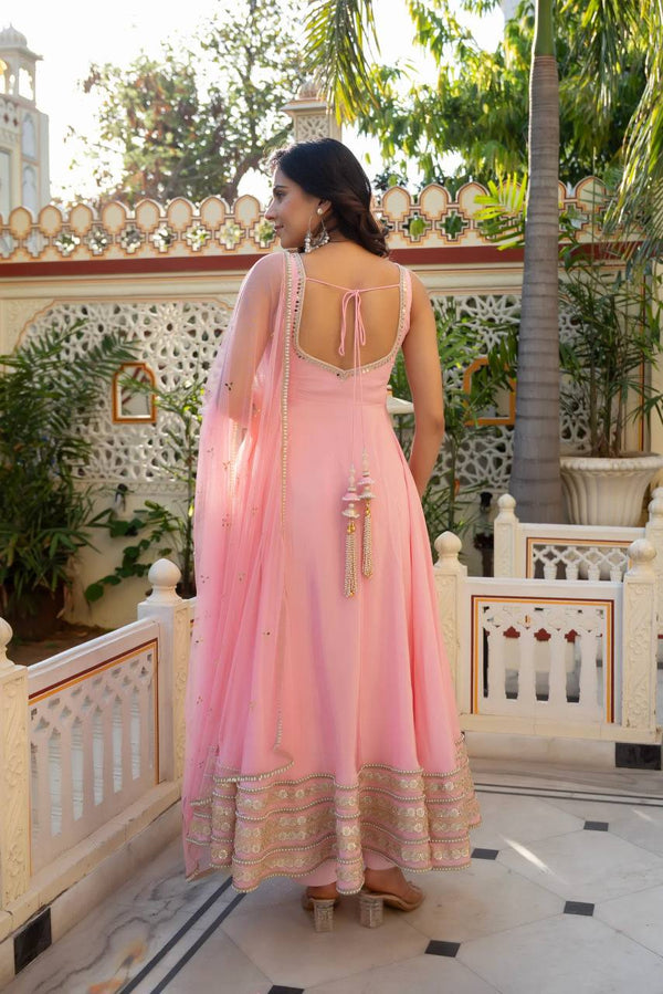 Natural Crepe Anarkali Set with Mirror Work Dupatta