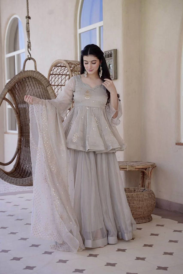 Tabby Silk Foil Work Palazzo Suit Set
