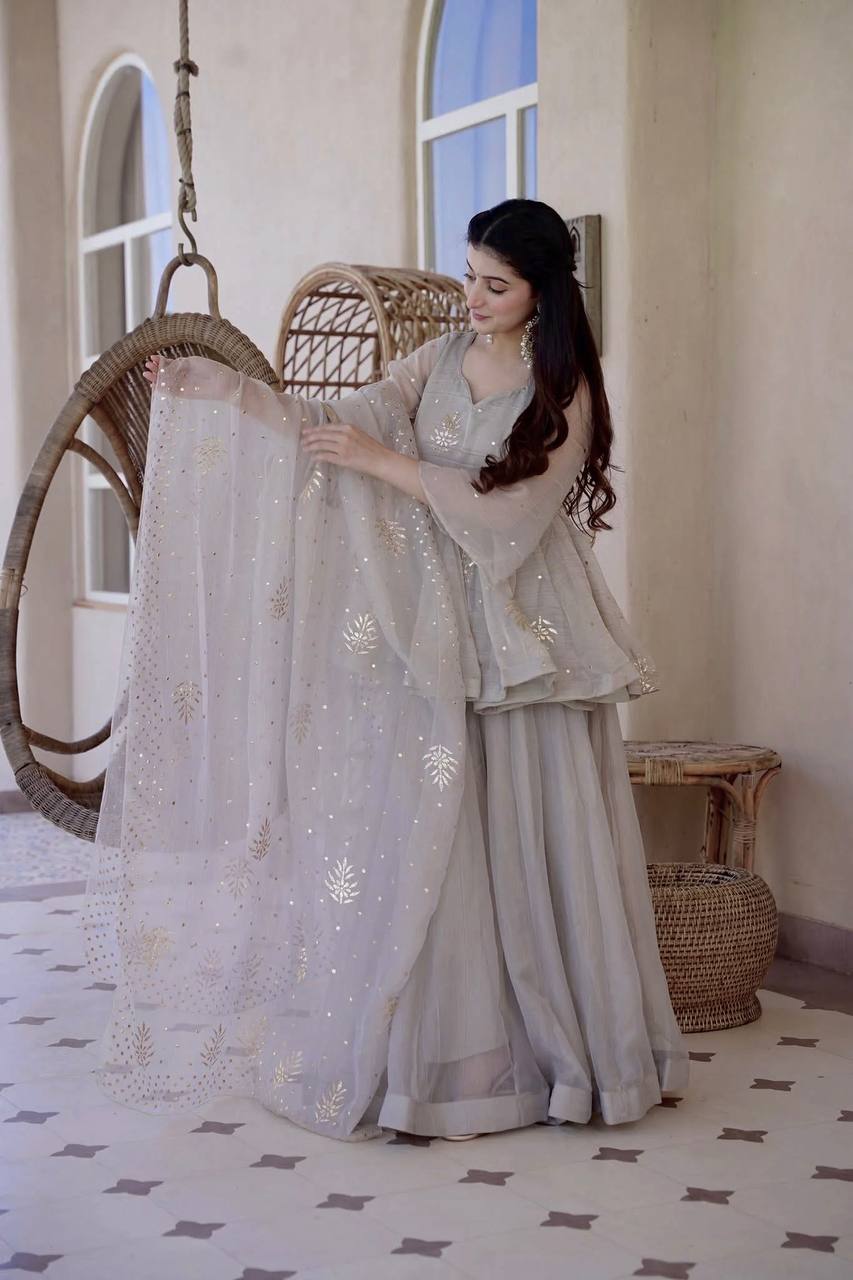 Tabby Silk Foil Work Palazzo Suit Set