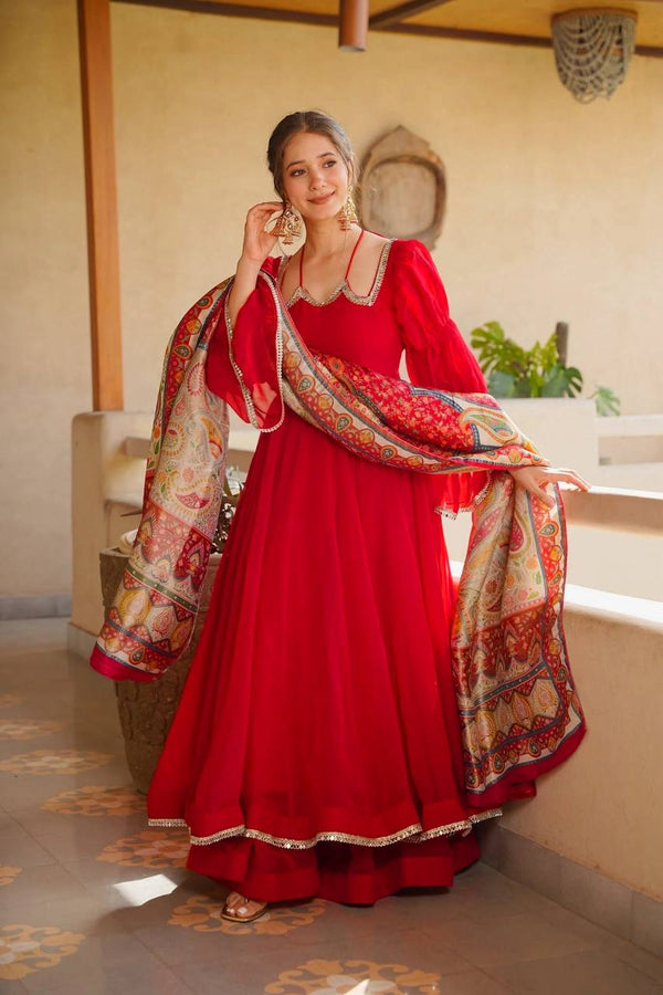 Tabby Silk Anarkali Palazzo Set with Mirror Lace