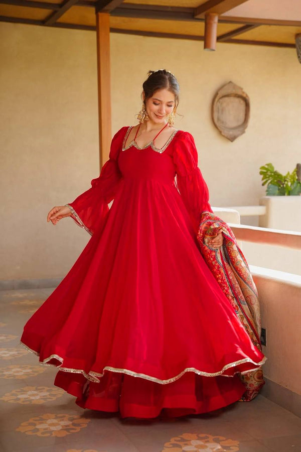 Tabby Silk Anarkali Palazzo Set with Mirror Lace